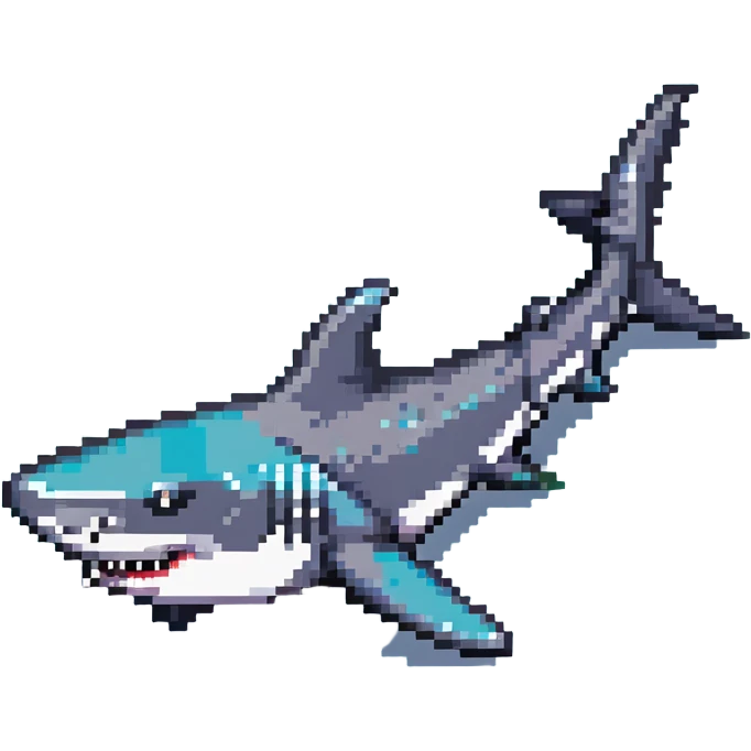 shark with Air Jordans on all fins, pixel art style, simple background emoji