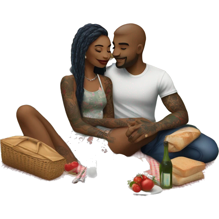 Romantic picnic date for beautiful tattooed couple emoji