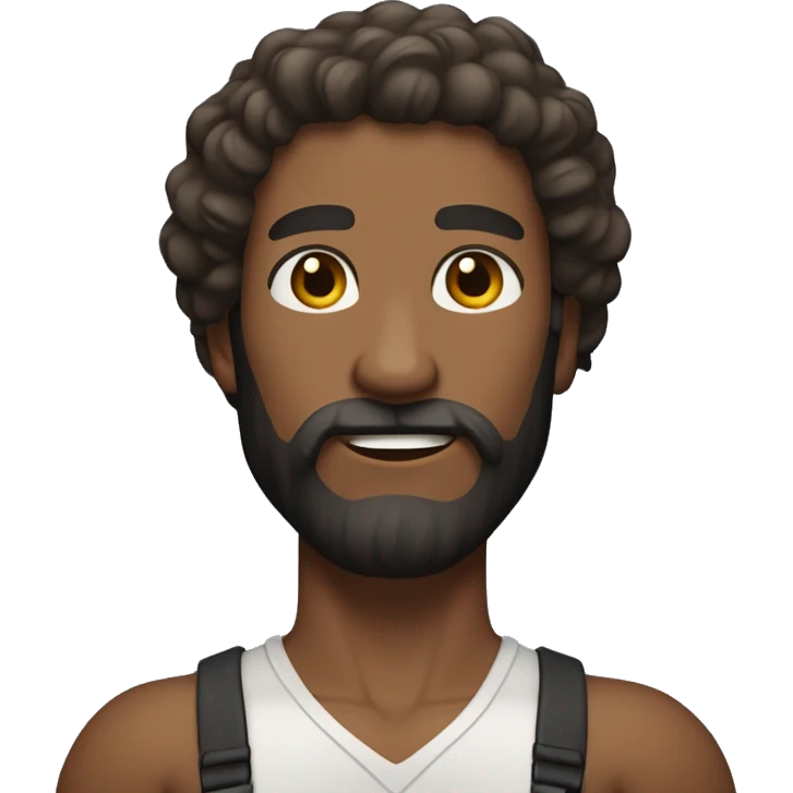 6’5” tall brown skin man with strong arms and strong legs and with curly hair and black beard emoji