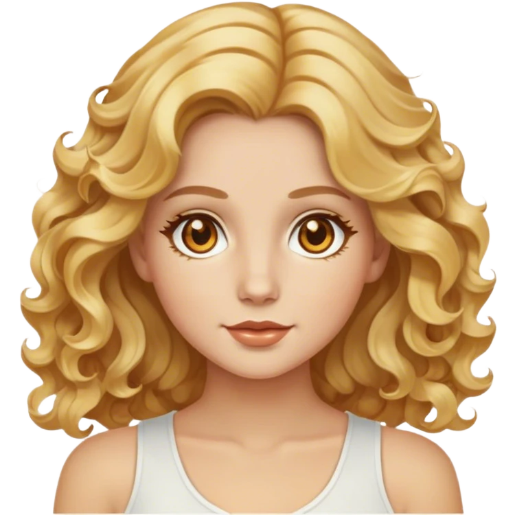 Blanca, rubia dorado con ojos color miel, rulos medio ondas emoji