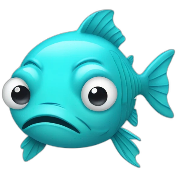 sad fish with tears, cyan, flat, side profile emoji
