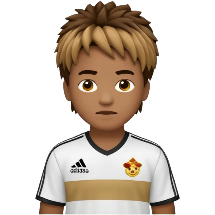 Crie um emoji de um menino com o cabelo castanho claro com uma franja reta e o corte low fade zumbi casaco de gola alta da adidas emoji