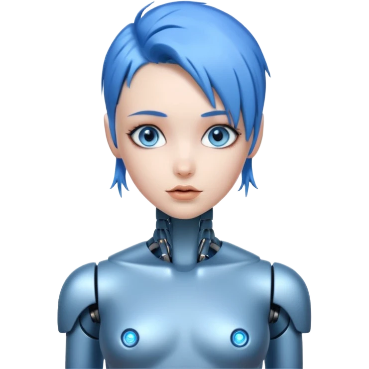 A robot girl with blue eyes and blue hair as a nude woman with bare chest  emoji