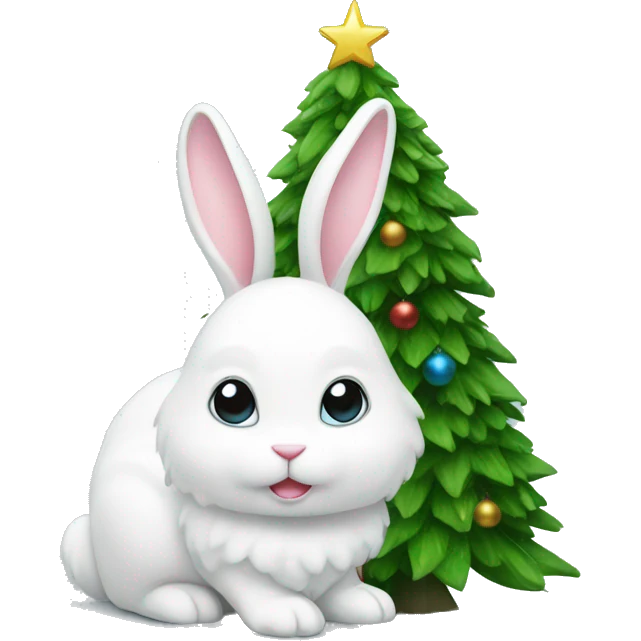 White bunny with Christmas tree  emoji