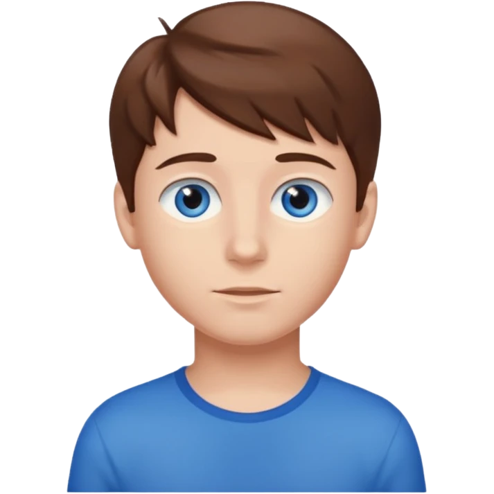 Crie um menino com cabelo castanho escuro com os olhos azuis um menino branco com olho azul  emoji