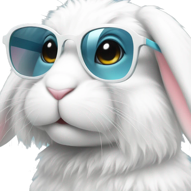 cute super fluffy white bunny with stylish glasses emoji