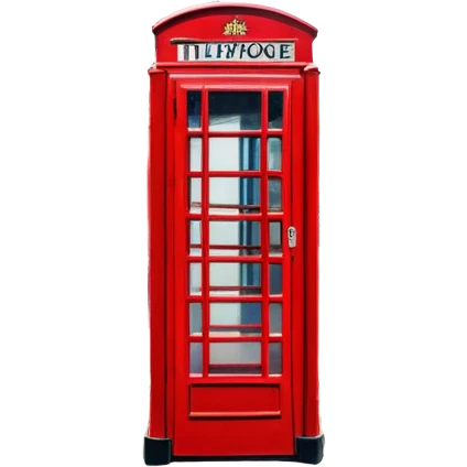 Cinematic Realistic depiction of an iconic red telephone box, rendered in vivid, saturated colors with detailed textures and reflective surfaces, set on a classic English street under soft, diffused daylight emoji