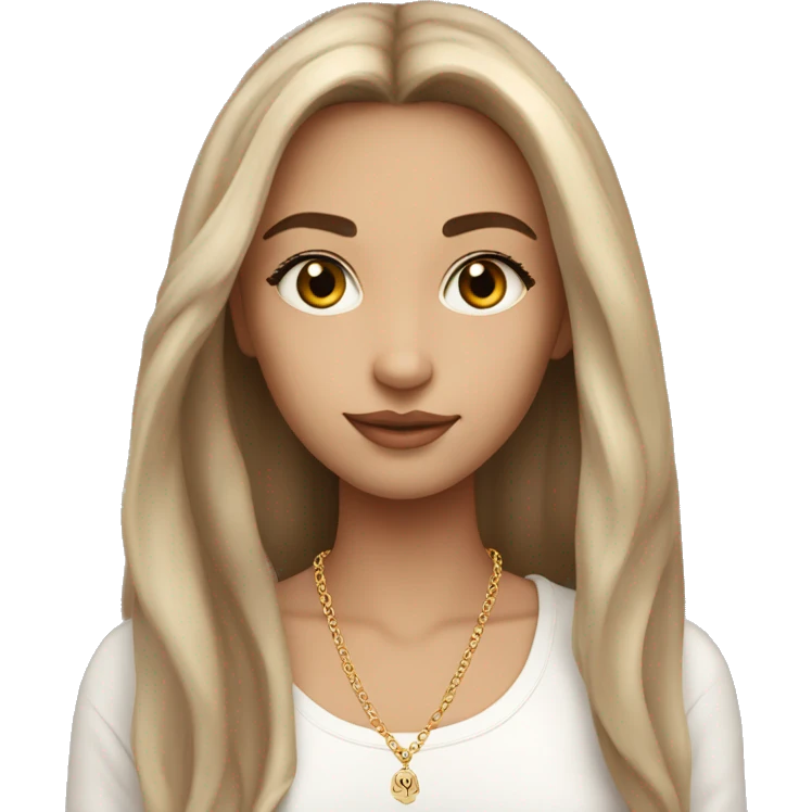 A pretty girl with nice natural lashes and straight long dark brown mid pale skin tone small god necklace  emoji
