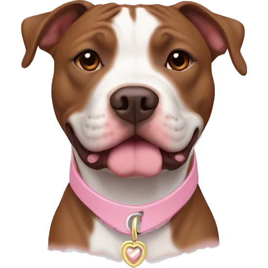 brown american staffordshire terrier with baby pink collar  emoji