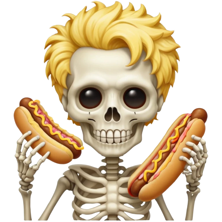 skeleton funky hair eating a hot dog emoji