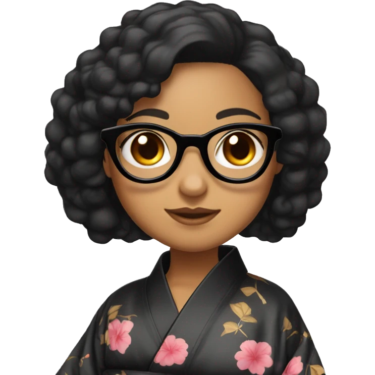 lightskin girl with black curry hair hand glasses wearing a kimono emoji