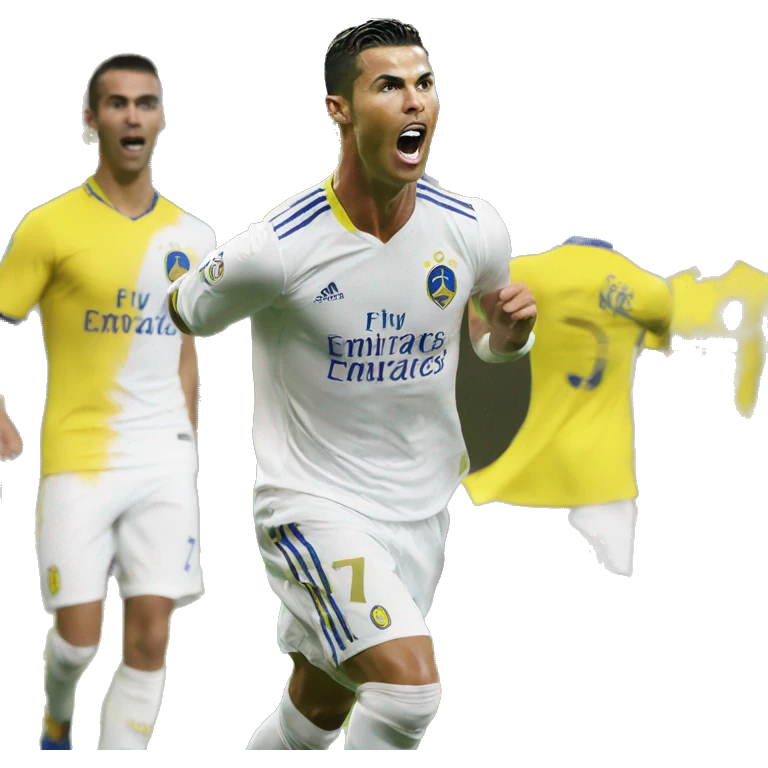 Cristiano Ronaldo at Al Nassr celebrating goal emoji