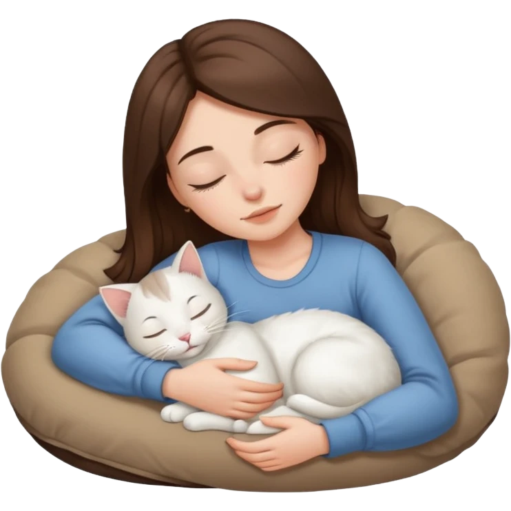 White kitty sleeping on brunette white girl’s lap emoji