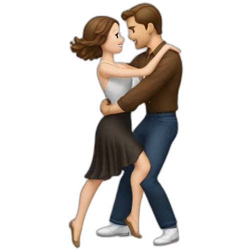 White couple brown hair dancing jive emoji