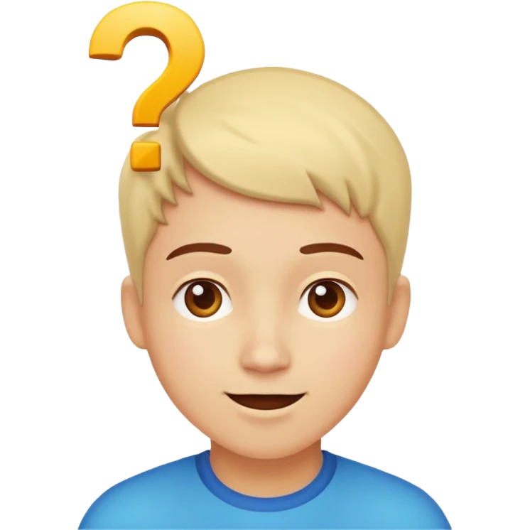 Una persona pensativa, que este feliz con un signo de interrogación arriba de la cabeza emoji