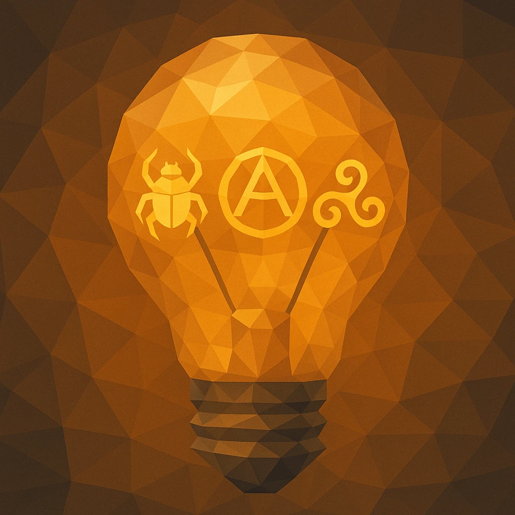 lightbulb with ancient symbols inside in polygonal low-poly style emoji