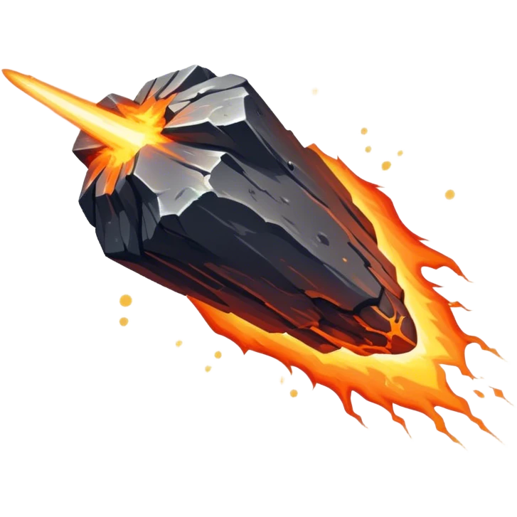  Cinematic Realistic Meteor – A fiery, blazing rock streaking through space, leaving behind a bright, dynamic trail of superheated plasma. Its rocky surface glows intensely as it hurtles toward an unknown destination. emoji