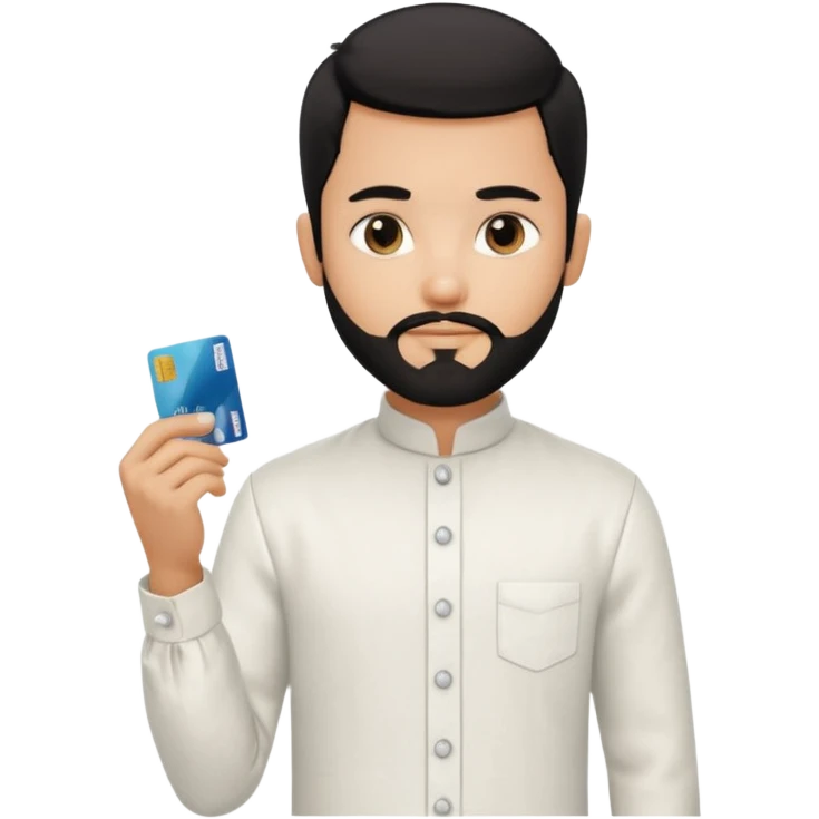 generate a pretty bratz boy wearing a white linen mandarin collar shirt with an amex card in hand. bearded black hair emoji