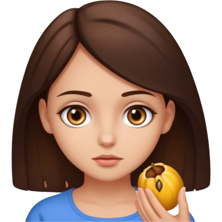 Fais moi une fille brune avec les yeux marrons, qui ce mort un doigt avec un regard coquin. emoji