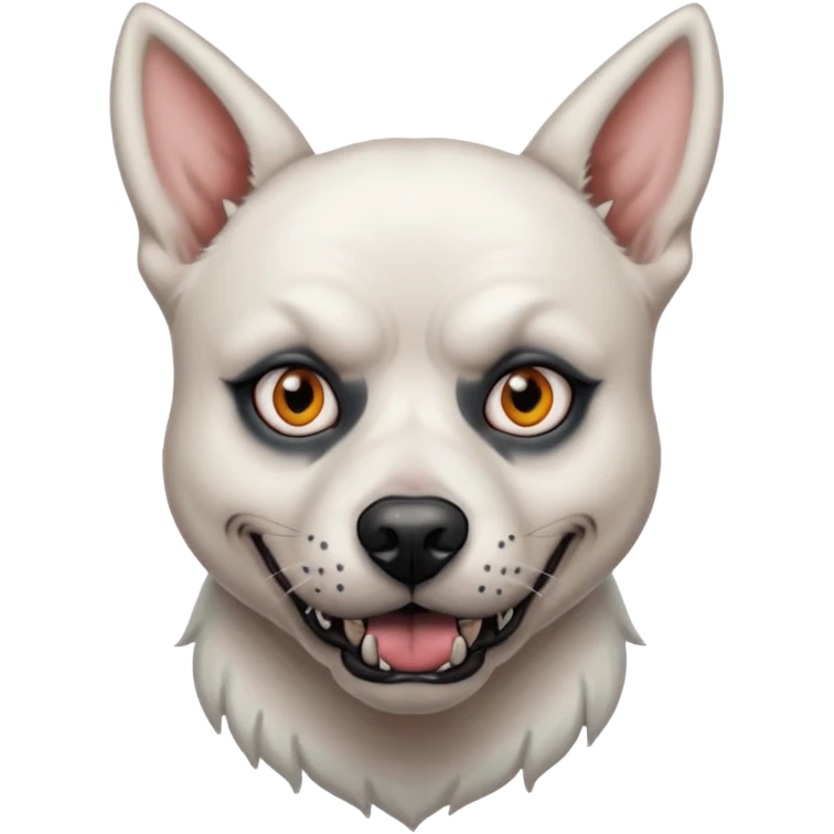 tattooed scary looking dog with heavy face tattoes, white dog and piercings emoji
