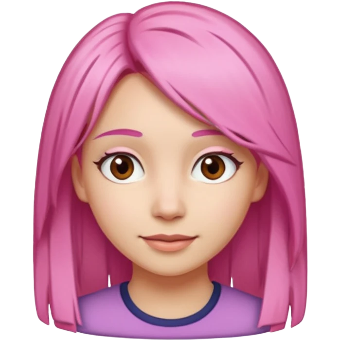 A light-skinned woman with straight pink hair neatly parted, brown eyes, and a gentle smile. emoji
