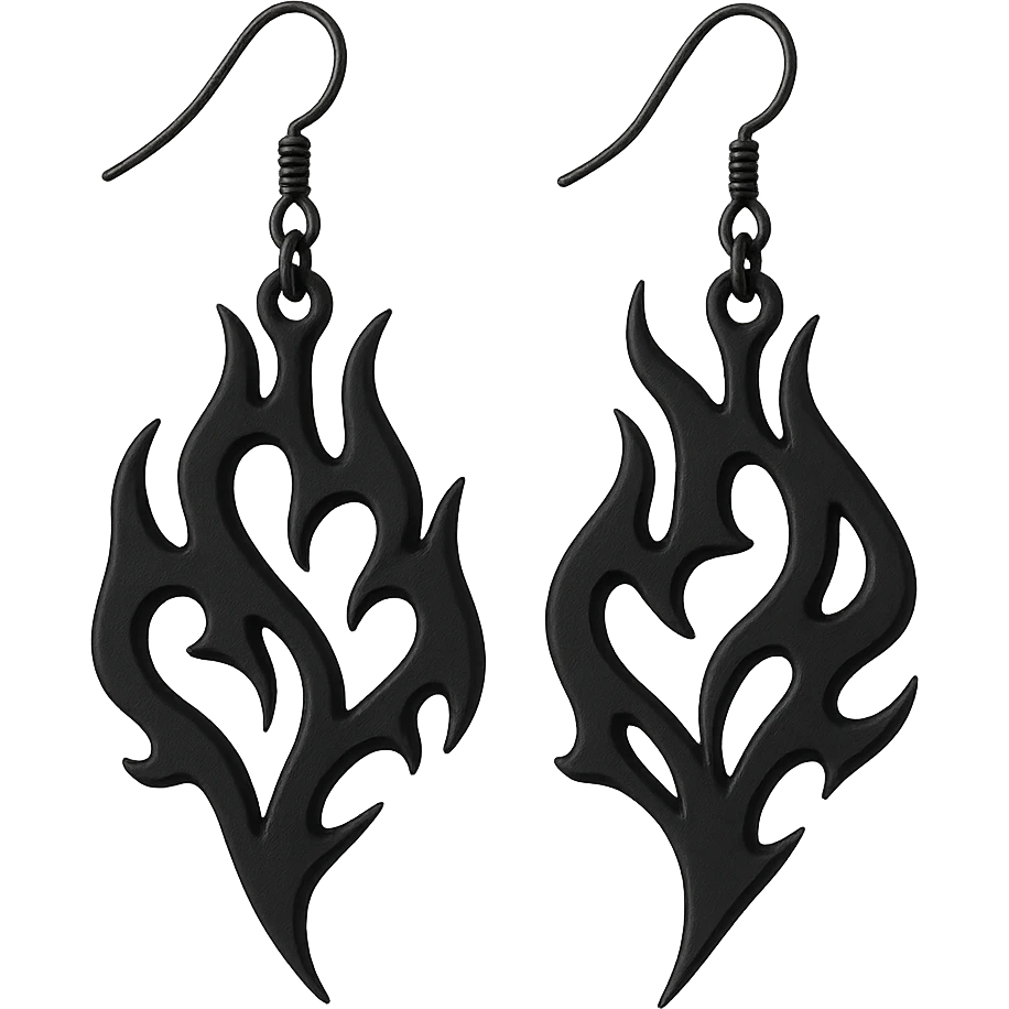 goth earrings, black flame, abstract gothic, edgy style emoji