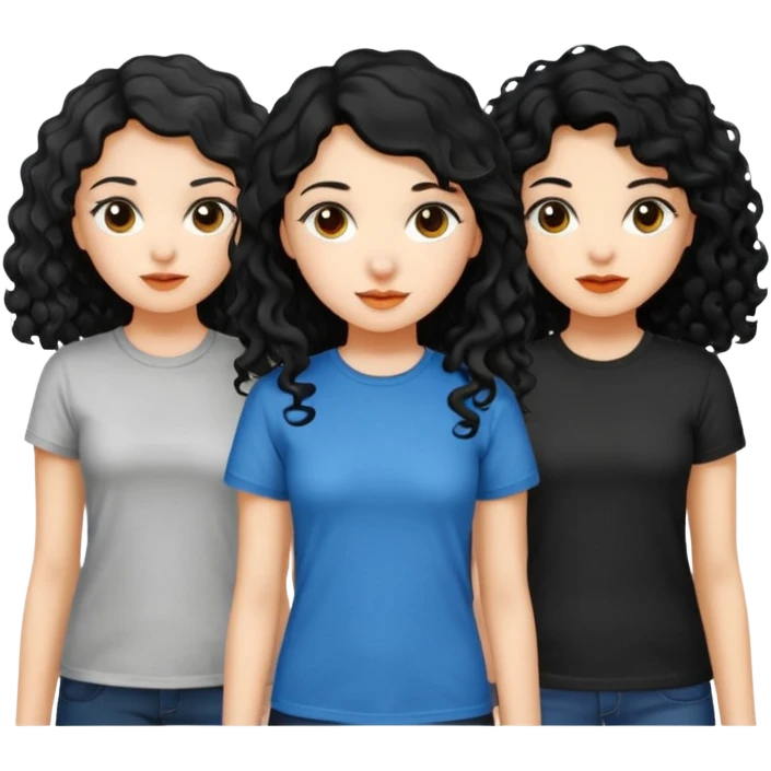 Haz algo relaciono con Disney donde haya quatre chicas con el tono de piel carne, una con el pelo rizado largo, una con el pelo muy corto negro, una con el cabello ondulado mediano y la otra con el pelo negro largo para poner en la parte delantera de la camiseta emoji