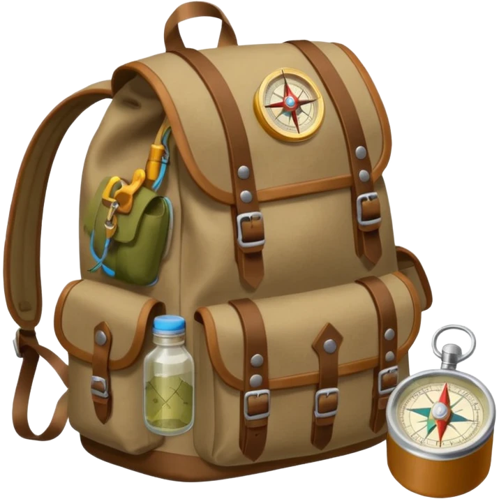 backpack with a lot of exploring items emoji