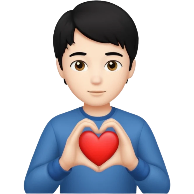 Un garçon beau qui fait un cœur avec des cheveux noir  emoji