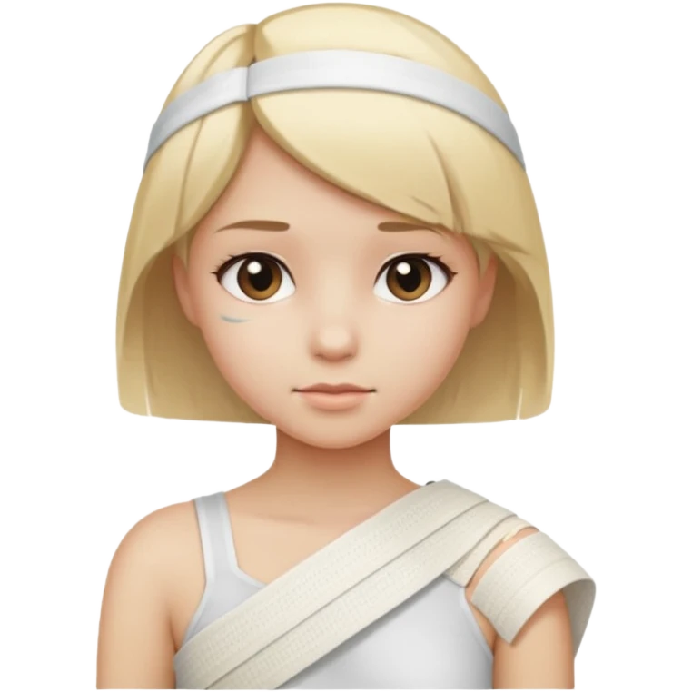 girl with short straight blond hair, bandage on shoulder emoji