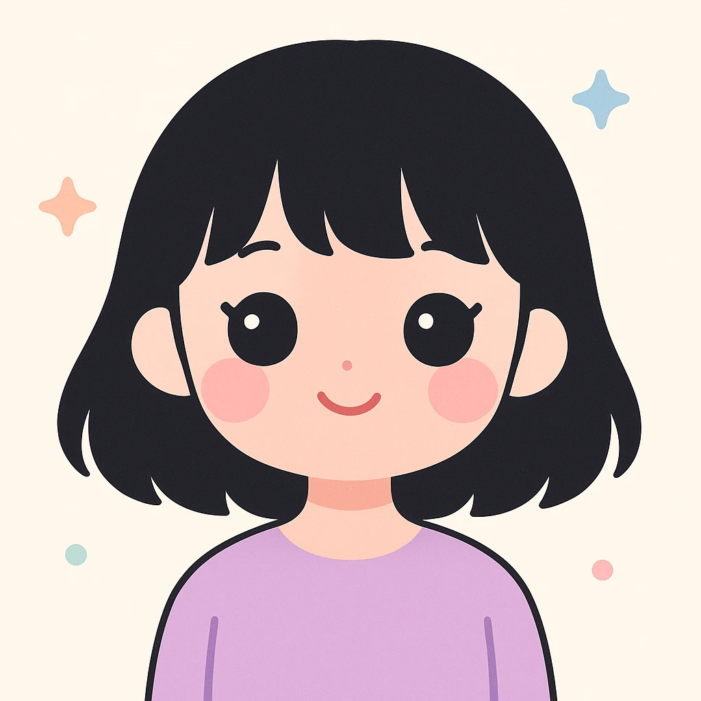 portrait of a girl with black shoulder-length hair, bangs, black almond-shaped eyes, full lips, and straight nose, kawaii style emoji