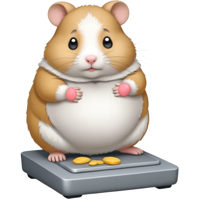 fat hamster pregnant belly stepping on a broken scale looking guilty emoji