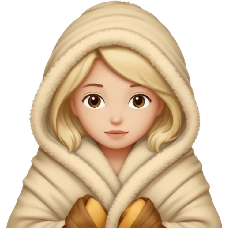 girl wrapped up in fluffy beige blanket emoji