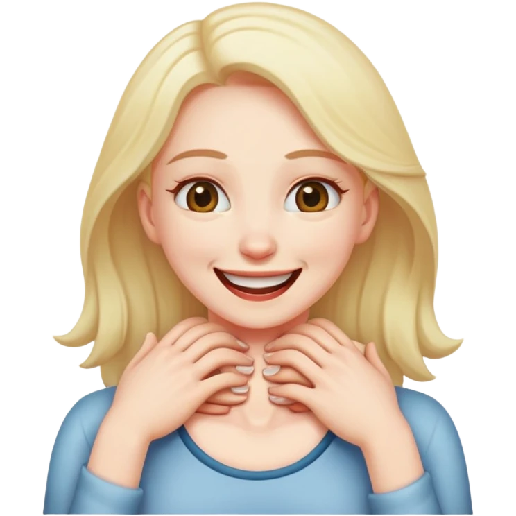 Woman with hands on either side of her neck, choking herself but smiling emoji