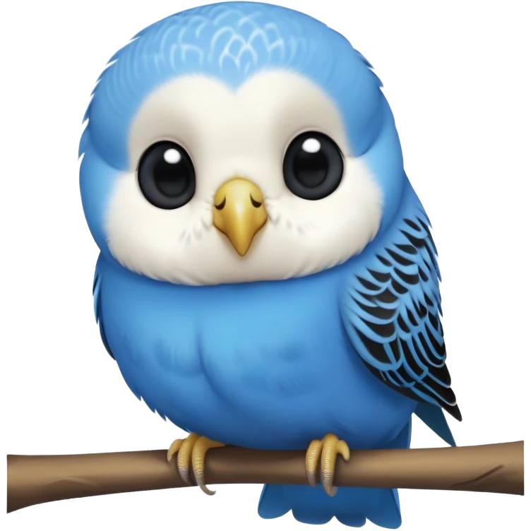 cinematic-cute-blue-budgie-portrait-emoji,-head-tilted-playfully-and-inquisitively,-featuring-a-brilliant-blue-feathered-fur-and white and black face-with-a-natural-sheen,-round,-sparkling-dark-eyes-filled-with-curiosity,-simplified-yet-irresistibly-adorable emoji