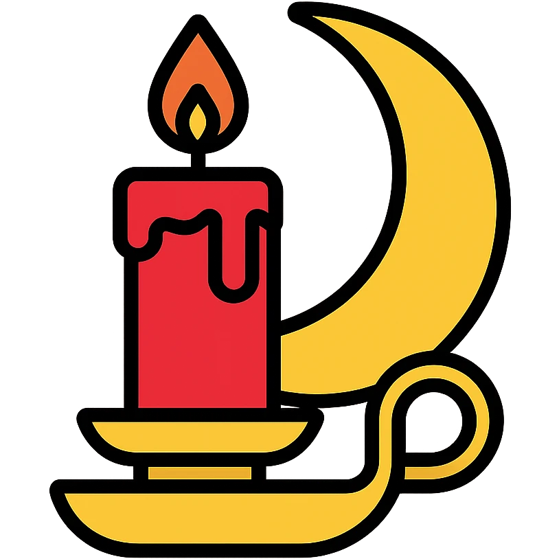 dripping red candle in a gold holder with a crescent moon in the background emoji