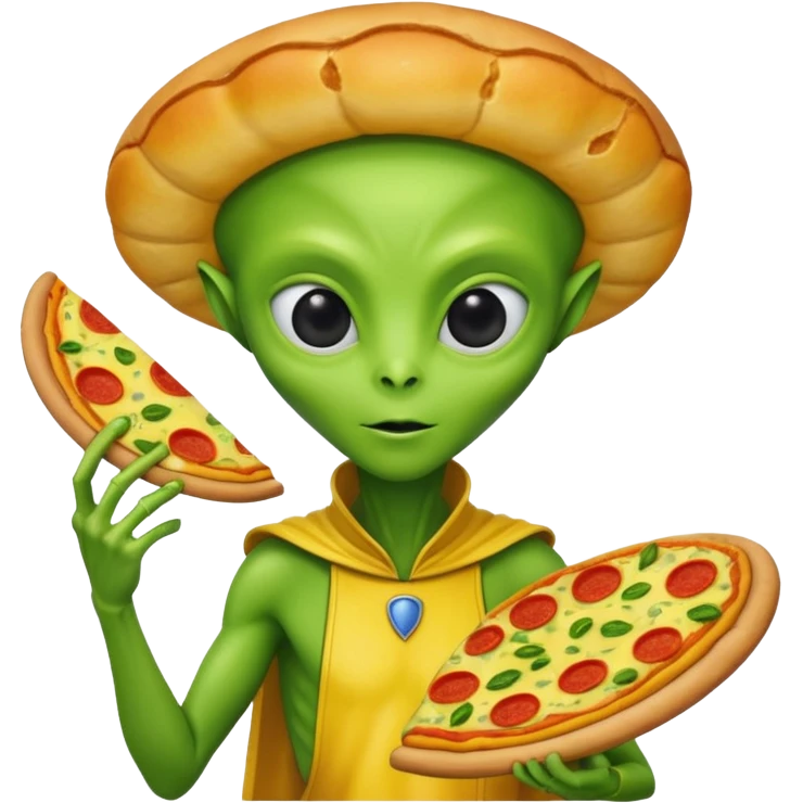 alien, wearing yellow ancient custome, with pizza emoji