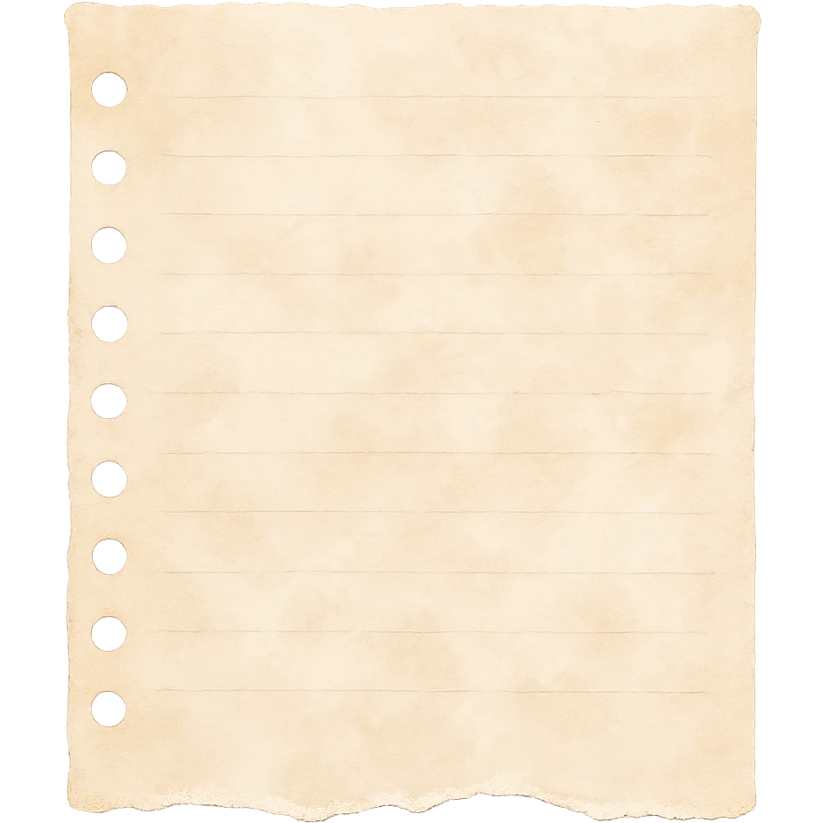 ripped notebook paper with uneven edge, soft pastel beige tones, watercolor texture, transparent background, no face, no hands, no legs, no characters emoji
