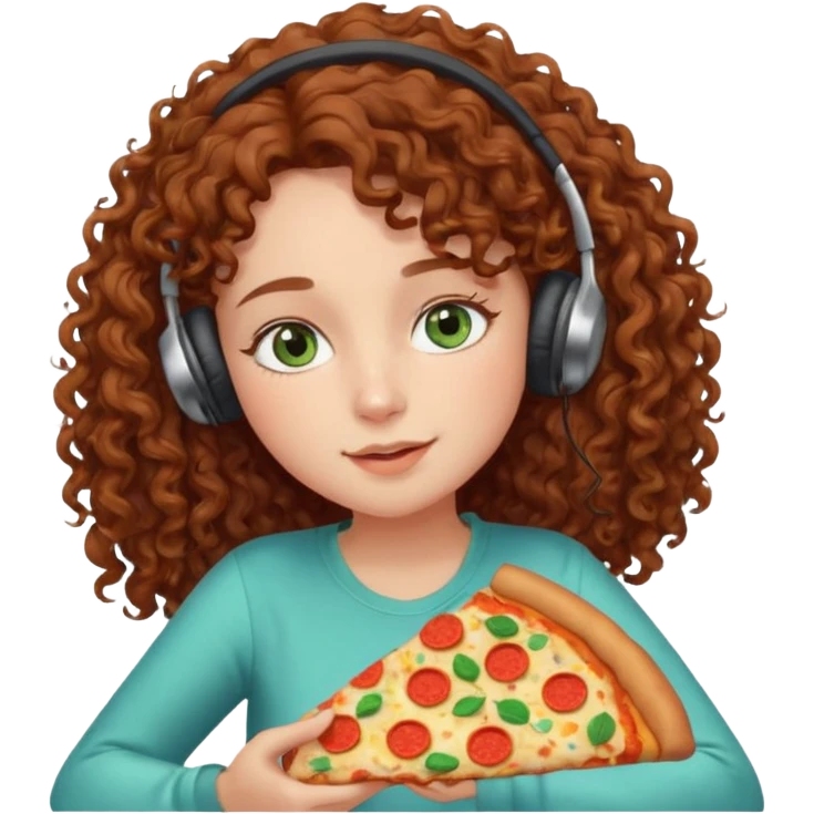 Brown curly hair girl blue green eyes painting sleeping eating dancing listening to misic emoji