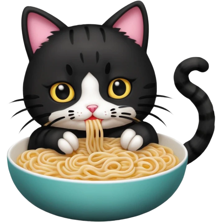 Cat with long hello kitty nails eating noodles ￼ emoji