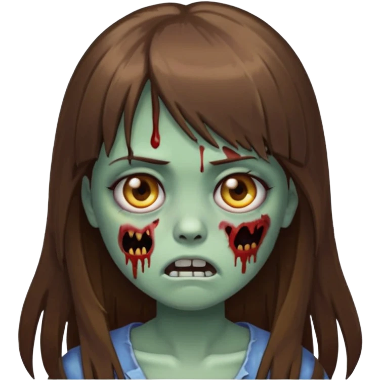 zombie girl, with long brown hair and bangs, ex with emojis:🧟‍♀️🙍‍♀️ emoji