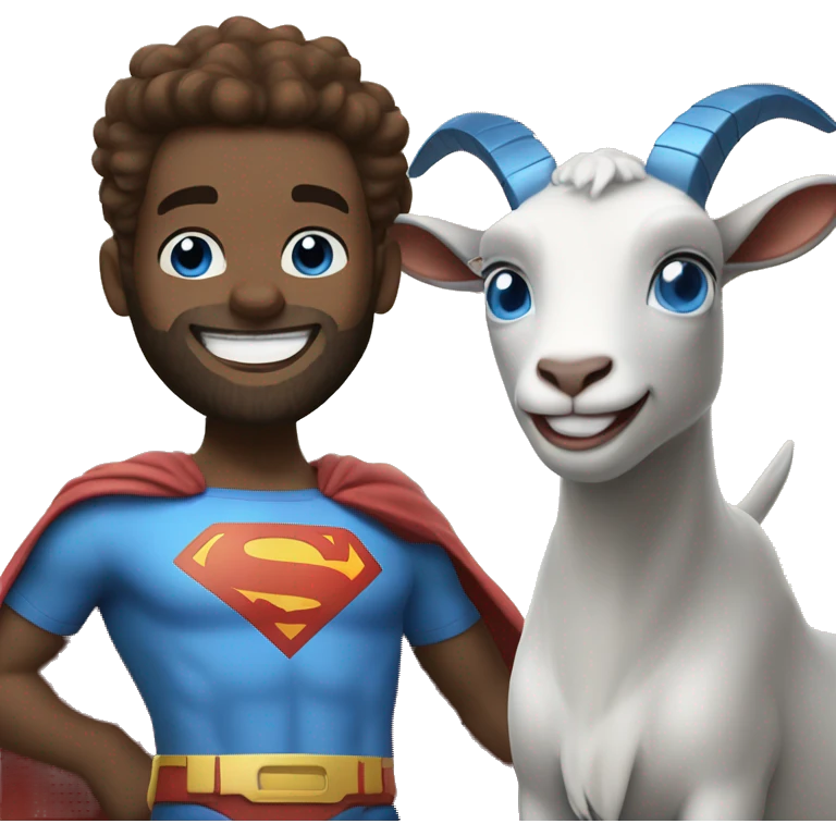 Blue goat whole body pretty smiling excited blue eyes female and superman with reddish hair and beard with blue eyes emoji