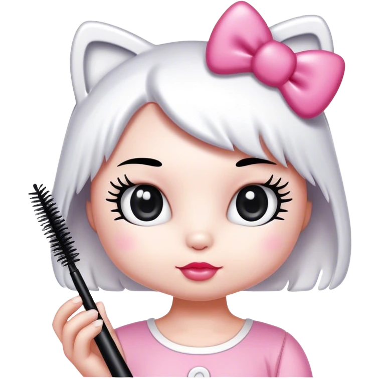  hello Kitty holding an eyelash mascara spoolie emoji