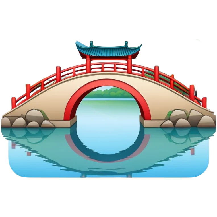 Broken Bridge of West Lake Hangzhou super simplified cute emoji style with bold outlines bright colors cartoon Chinese arch bridge emoji