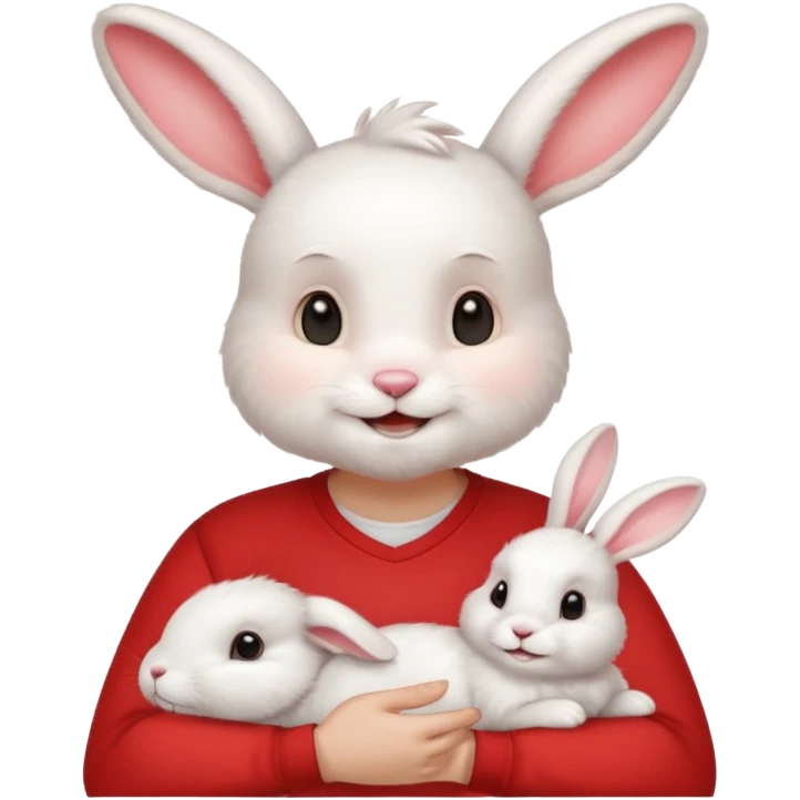 white bunny, pet lover, red shirt. emoji