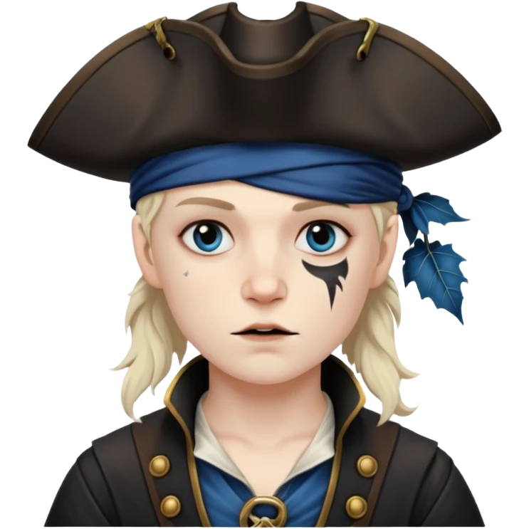 Un pirate qui fait peur uniquement bleu et noir avec une feuille d’automne noir sur la joue  emoji
