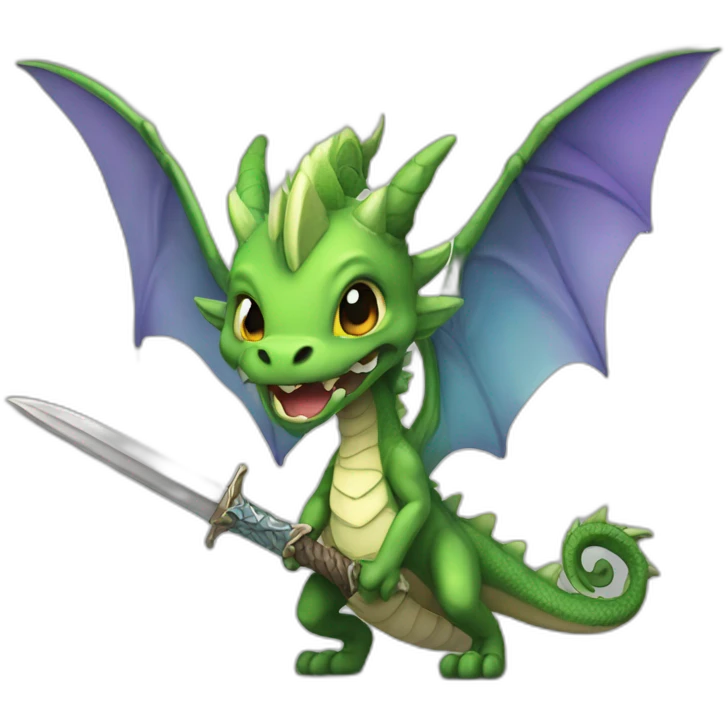 faerie dragon with swordin its mouth emoji