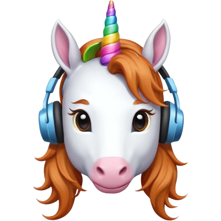 headphone wearing unicorn with ginger  hair emoji