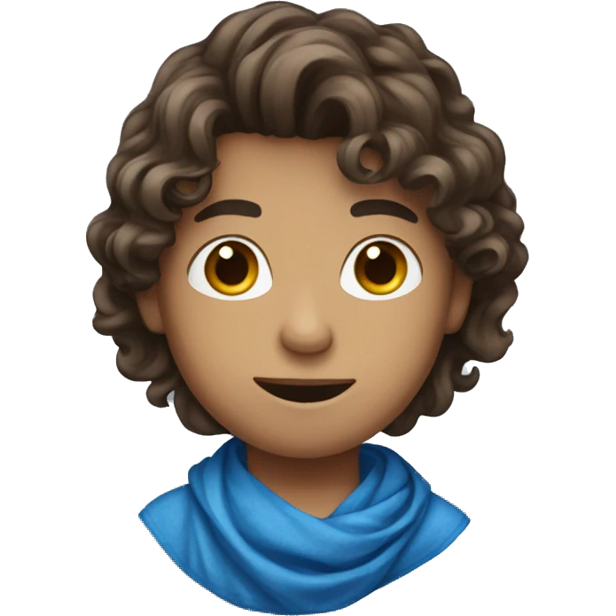 a boy with long wavy brown hair wearing a blue bandana  emoji
