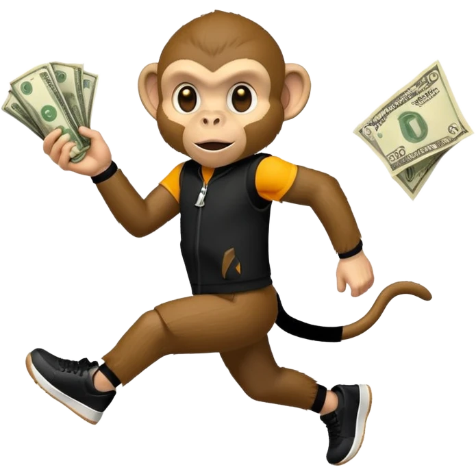 Monkey with Jordan’s and black outfit running with money emoji